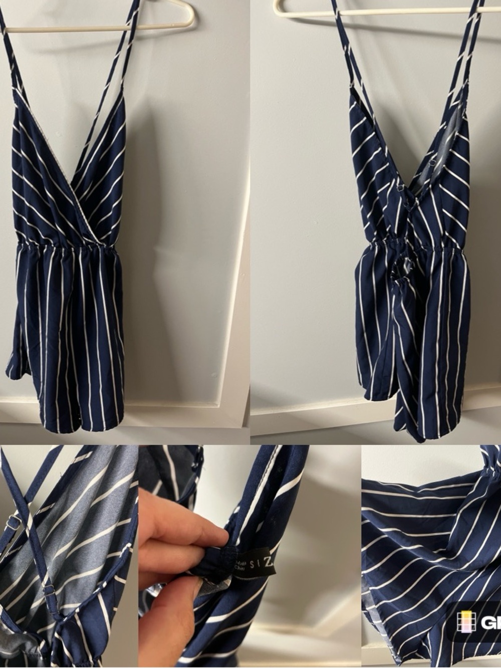 Navy Striped V‑Neck Romper with Adjustable Straps